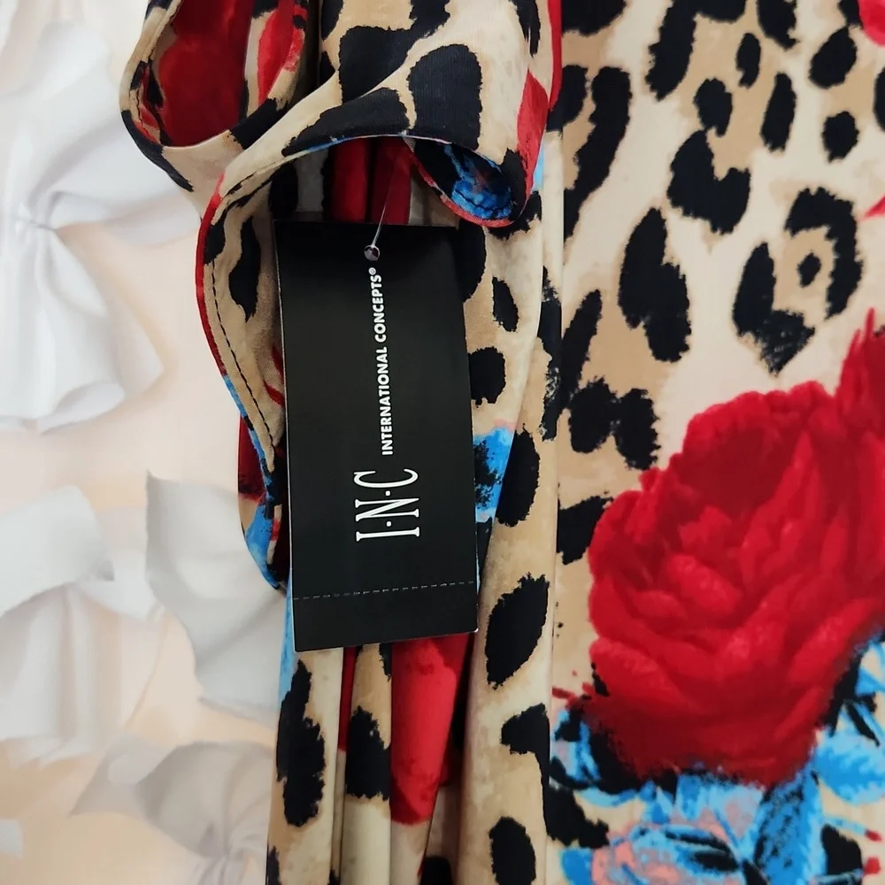 INC Leopard High Status. Cold Shoulder, Animal, Floral Print Top, L, XLa… - Picture 10 of 11